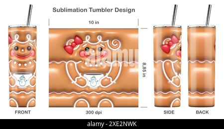 Lustiger Weihnachtskuchen. 3D-Sublimationsdesign mit aufgeblasener Luftpolstersublimation für 20 oz dünnen Becher. Sublimationsdarstellung. Nahtlos von Kante zu Kante. Stockfoto