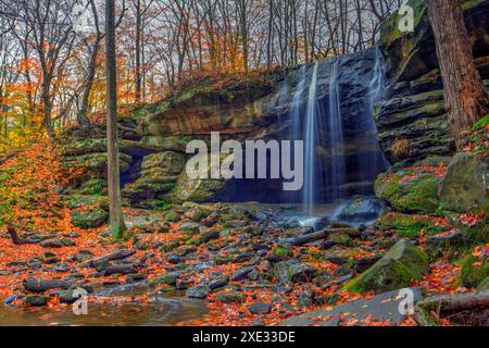 Lower Dundee Falls im Herbst, Beach City Wilderness Area, Ohio Stockfoto