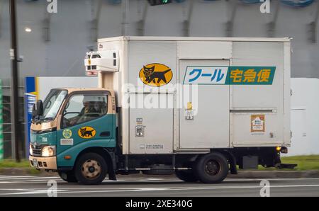 Yamanakako, Präfektur Yamanashi, Japan. November 2023. Kuroneko Yamatos Versandwagen ist ein Haus-zu-Haus-Lieferdienstleister. Stockfoto