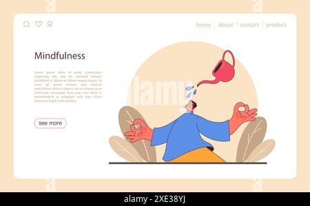 Webbanner oder Landing-Page von Patience. Ruhiger Mensch, der Gleichgewicht findet. Geistige oder emotionale Stärke, psychologische Selbstkontrolle. Starke Entschlossenheit zum Ziel. Illustration des flachen Vektors Stock Vektor