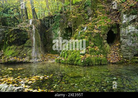 Oberer GÃ¼tersteiner Wasserfall bei Bad Urach; schwäbische alb; Deutschland Stockfoto