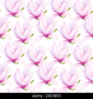 Nahtloses rosafarbenes Magnolienblütenmuster, perfekt für einen ästhetischen und charmanten Hintergrund Stockfoto
