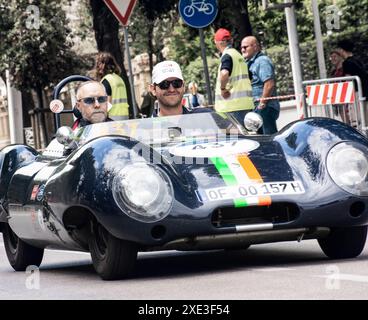 LOTUS ELEVEN CLIMAX 1957 Edition, Regularitätsrennen für historische Autos, die am Mille Miglia Wettbewerb ab 1927 teilnahmen Stockfoto