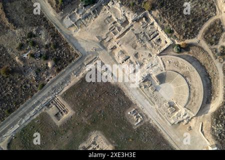 Drohnen-Luftkulisse des archäologischen Parks, antike Stätte. Nea Paphos, zypern, europa Stockfoto