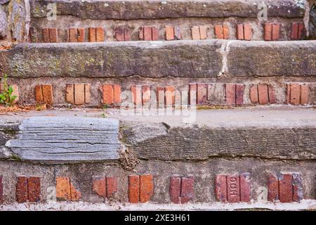 Verwitterte Treppenaufbauten in Sunken Gardens aus nächster Nähe Stockfoto