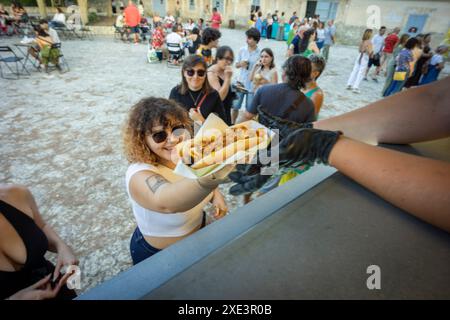 Konzertatmosphäre und Food Trucks Stockfoto