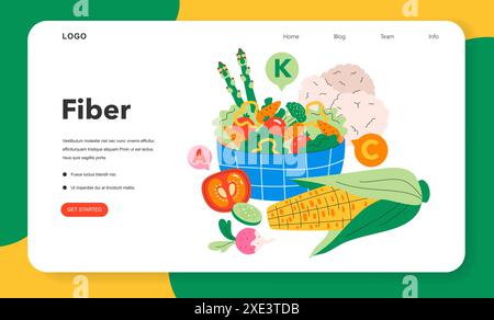 Healthy Snacking concept. A colorful array of high-fiber foods, with vitamins A, C, K labels, promoting a nutritious diet. Vector illustration. Stock Vektor