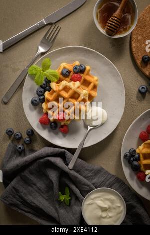 Süße, Hausgemachte Beeren-Belgische Waffel Stockfoto
