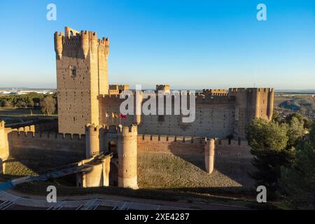 Aus der Vogelperspektive auf das mittelalterliche Schloss La Mota in Medina del Campo, Valladolid, Castilla y Leon, Spanien Stockfoto