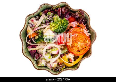Blick von oben auf gesunden Hühnerfleisch Salat. Stockfoto