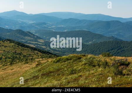 Wildnis und malerische Natur und alpine Landschaft im Sommer in den Bieszczady Mountains, Karpaten, Polen. Stockfoto