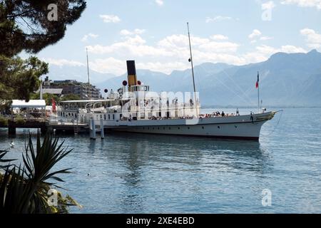 Paddeldampfer auf dem Genfer See Stockfoto