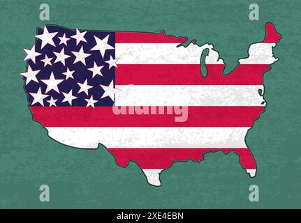 Die amerikanische Flagge in Form der Vereinigten Staaten, USA Flagge in USA Karte, amerikanische Karte amerikanische Flagge mit Textur Stock Vektor