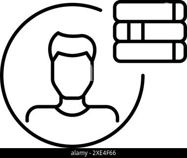 E-Library-Mitglied. Männlicher Benutzer-Avatar. Mitgliedschaft oder Benutzeridentität innerhalb einer Online-Bibliothek. Personalisiertes Erlebnis. Symbol für bearbeitbaren Vektor Stock Vektor