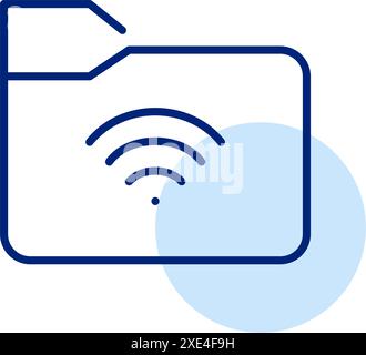 Dateiordner und wlan. Drahtlose Dokumentenverwaltung. Remote-Datenabruf, cloudbasierte Dateisynchronisierung. Pixel Perfect Vektor-Symbol Stock Vektor