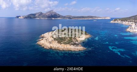 Es Pantaleu und die Insel Dragonera Stockfoto