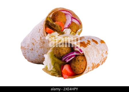 Leckere Falafel Pita isoliert auf weiß Stockfoto