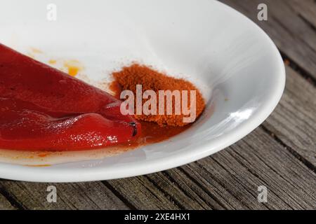 Capsicum annuum, Paprika, roter Pfeffer Stockfoto