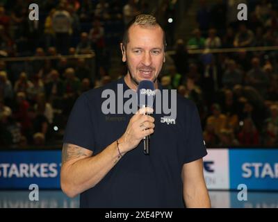 DYN Handballexperte Pascal Hens am 16/23 in der Getec Arena Magdeburg Stockfoto