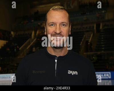 DYN Handballexperte Pascal Hens am 16/23 in der Getec Arena Magdeburg Stockfoto