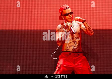 Sfera Ebbasta tritt am 25. Juni 2024 live im San Siro Stadion in Mailand auf Stockfoto