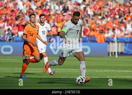 Berlin, Deutschland. Juni 2024. Marko Arnautovic von Österreich (#7) greift während des Gruppenspiels der UEFA EURO 2024 Niederlande gegen Österreich im Olympiastadion in Berlin an. Quelle: Oleksandr Prykhodko/Alamy Live News Stockfoto