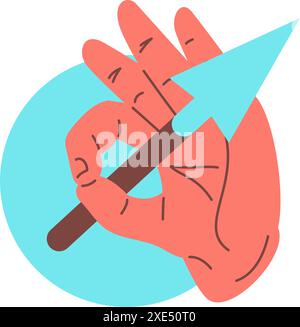 Menschliche Hand mit Pfeil in Bullseye Konzept der Zielerreichung Symbol Vektor flache Illustration. Cartoon männlicher Arm perfekter Hit Ziel Erfolgsstrategie Sieg Stock Vektor