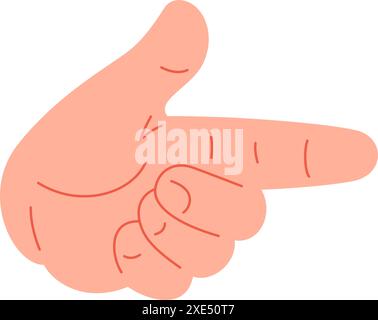 Männliche Hand Zeigefinger Zeigefinger und Daumen Seite Geste Symbol Vektor flache Illustration. Menschlicher Cartoon-Arm zeigt Richtung rechts links Stock Vektor