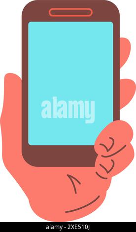 Männliche Hand hält Smartphone Bildschirm digitale Anwendung Symbol Vektor flache Illustration. Comic menschlicher Arm, der Handy-Handy-Disp zeigt Stock Vektor