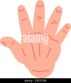 Männliche Hand angehoben mit offenen Fingern Voting Geste Symbol Vektor flache Illustration. Ein menschlicher Cartoon-Arm zeigt fünf freundliche Kommunikationskörpersprache Stock Vektor