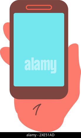 Menschliche Hand zeigt Smartphone-Bildschirm Handy App Symbol Vektor flache Illustration. Männlicher Cartoon Arm hält Handy Telefon Display Internet Onl Stock Vektor