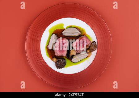 Entenfilet in Soße mit Pilzen Stockfoto