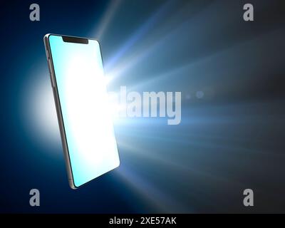 Smartphone-Bildschirm strahlt Licht aus Stockfoto