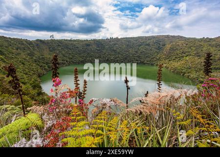 Der Guatavita-See (Laguna Guatavita) liegt in den kolumbianischen Anden. Département Cundinamarca von Kolumbien Stockfoto