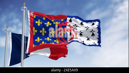 Pays de la Loire-Flagge, die an klaren Tagen im Wind winkt Stockfoto