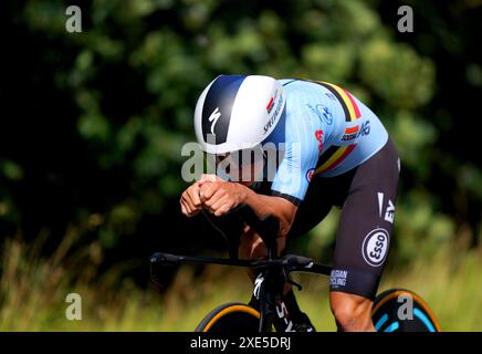 Aktenfoto vom 08/23 von Remco Evenepoel. Es wird oft gesagt, dass die Tour de France das einzige Rennen ist, das die Besten der Besten auf dem Höhepunkt ihrer Fitness und ohne andere Ziele im Kampf um Gelb zusammenbringt. Evenepoel ist der andere junge Anwärter auf die Krone. Der 24-Jährige von Soudal-QuickStep ist bereits ein ehemaliger Weltmeister und gewann 2022 die Vuelta a Espana, aber es wird nur seine fünfte Grand Tour und sein Debüt bei der Tour de France sein. Ausgabedatum: Mittwoch, 26. Juni 2024. Stockfoto