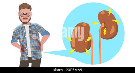 3D Flat Conceptual Illustration der Nierensteine Krankheit, Harnsystemstörungen 3D Flat Conceptual Illustration der Niere S Stockfoto