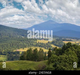 Malerischer Sommer Karpatenlandschaft, Ukraine. Stockfoto