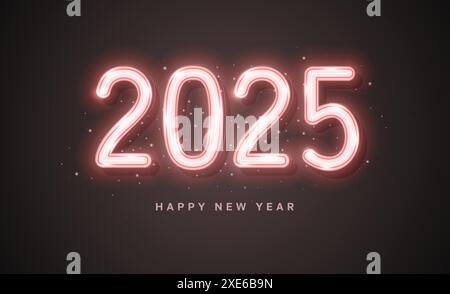 Happy New Year 2025 mit elegantem Design und realistischer Neonzahl. Vektorabbildung. Stock Vektor