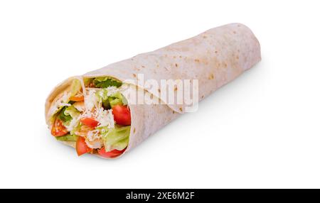 Shawarma mit Huhn auf weißem Hintergrund Stockfoto