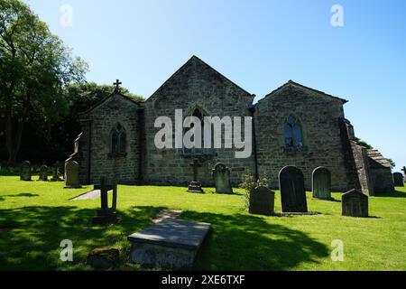 Ruinen der St. Patrick’s Chapel, Heysham: Die mythischen Ruinen von Lancashire mit einem himmlischen Blick Stockfoto