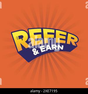 Vorlage mit moderner Vektortypografie referenzieren und verdienen. Megaphon-Symbol für Ankündigung. Aufkleber, Poster, Banner, Etikett, Abzeichen. Siehe Stock Vektor