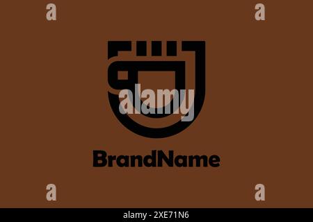 Logo für Heißgetränk mit Schilddesign. Design im geometrischen Linienstil. Sieht einfach, aber elegant aus. Stock Vektor