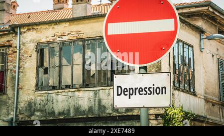 Wegweiser für den direkten Weg zu Glück versus Depression Stockfoto