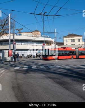 Bratislava, Slowakei - 20. Januar 2024 : Hauptbahnhof oder Hauptbahnhof von Bratislava. (Bratislava hlavna Stockfoto