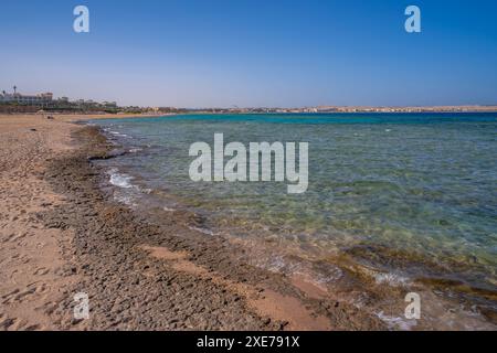 Blick auf den Strand und Sahl Hasheesh im Hintergrund sichtbar, Sahl Hasheesh, Hurghada, Gouvernement des Roten Meeres, Ägypten, Nordafrika, Afrika Stockfoto