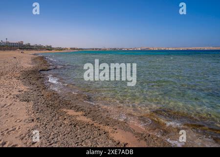 Blick auf den Strand und Sahl Hasheesh im Hintergrund sichtbar, Sahl Hasheesh, Hurghada, Gouvernement des Roten Meeres, Ägypten, Nordafrika, Afrika Copyright: FrankxFell Stockfoto