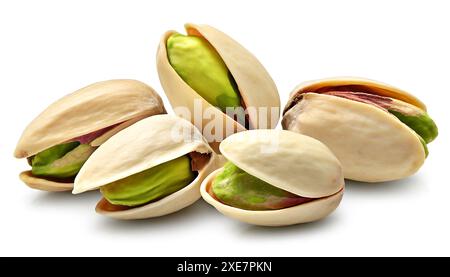 Pistazien-Nüsse isoliert auf weißem Hintergrund. Beschneidungspfad Stockfoto