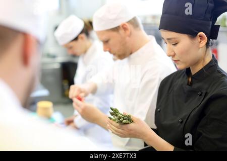 Chefs, die Köche in der Küche der Schule, Küche, Schule, Donostia, San Sebastian, Gipuzkoa, Baskenland, Spanien, Europa Stockfoto