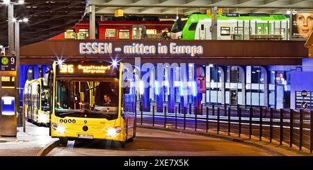 Busse des Essener ÖPNV und Regionalzüge am Hauptbahnhof Essen Stockfoto